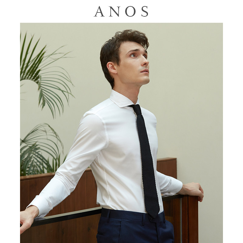 anos亚诺100支双股法式双叠袖白衬衫高纱支温莎衬衫