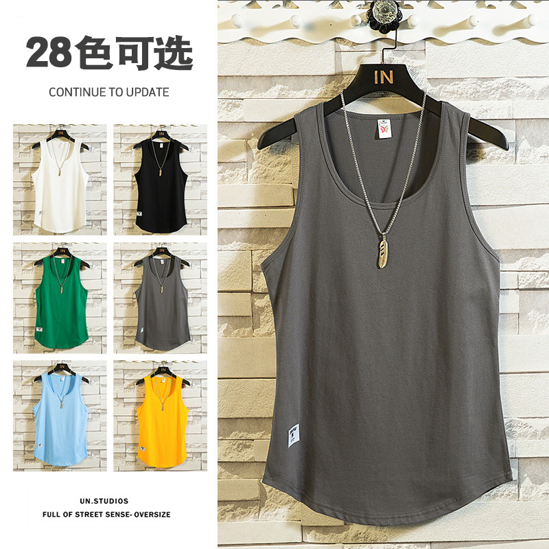 背心男潮牌夏季宽松纯色跨栏篮球运动健身打底衫速干薄款潮流坎肩