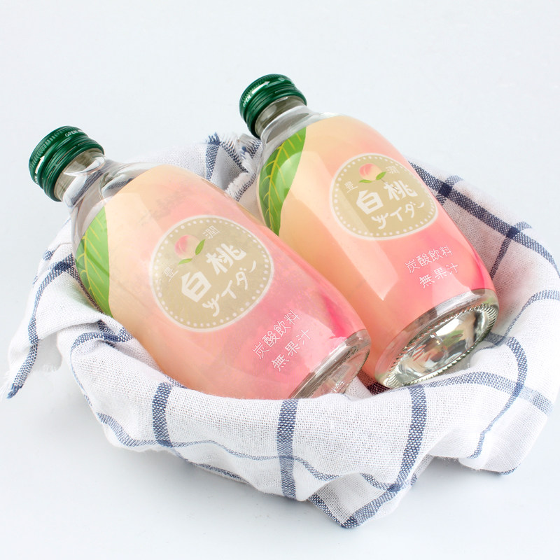 日本进口口友升白水蜜桃果味碳酸汽水粉色玻璃瓶碳酸饮料
