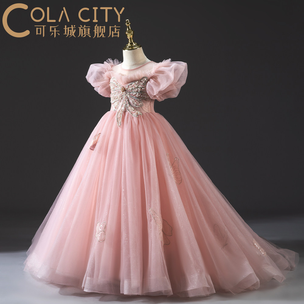 女童礼服婚纱公主长裙拖尾生日宴会花童台走儿童礼服