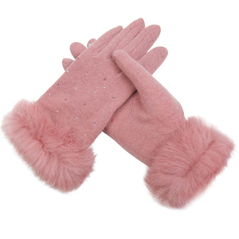 上海故事女士春秋兔毛保暖冬季韩版全指羊毛羊绒冬天开车五指手套