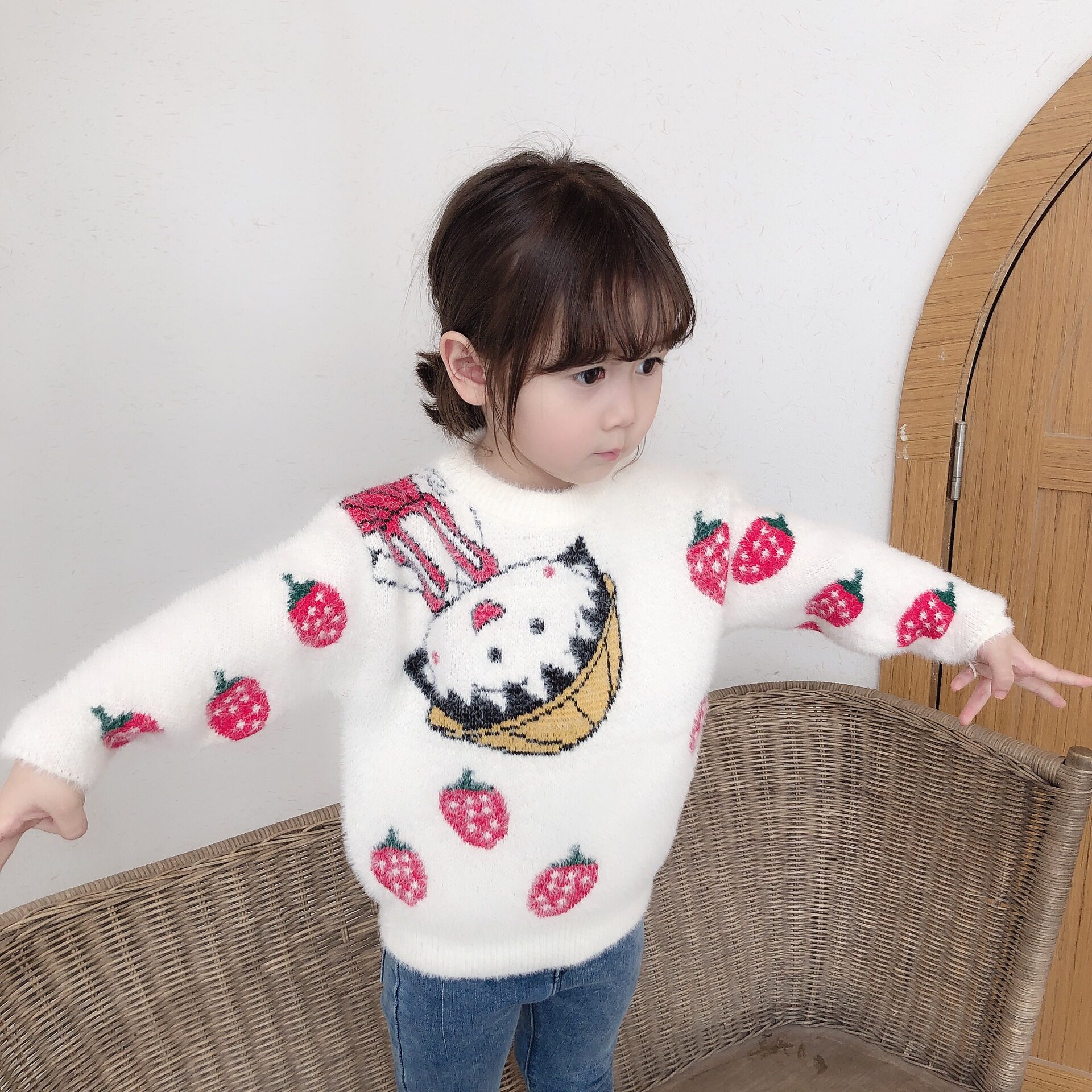 秋冬女童小丸子套头毛衣女宝宝卡通针织衫小女孩加厚保暖上衣洋气