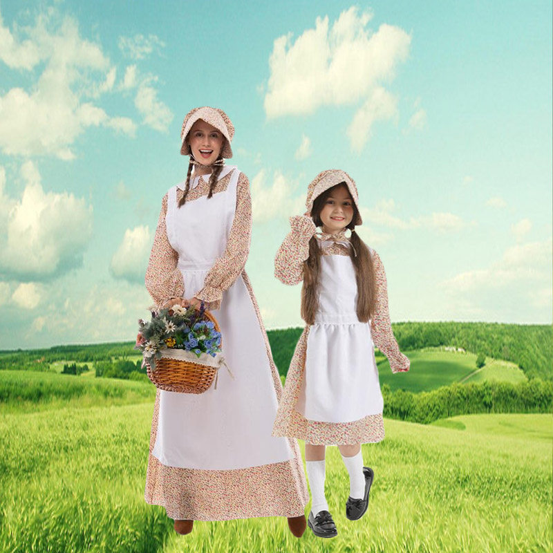 澳大利亚传统文化服饰成年儿童童女农场cos碎花连衣裙服饰