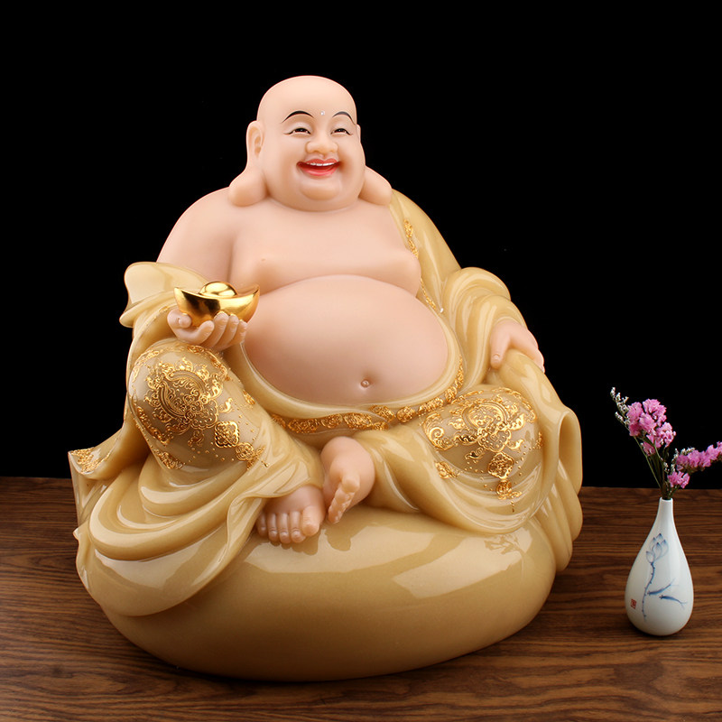 汉白玉佛像黄玉弥勒大肚佛笑未来布袋和尚居家摆件