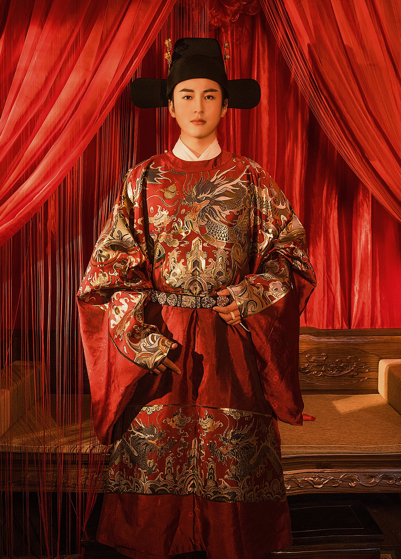 有龙吟明制汉原创正品圆领男款婚服红色龙蟒袍汉服