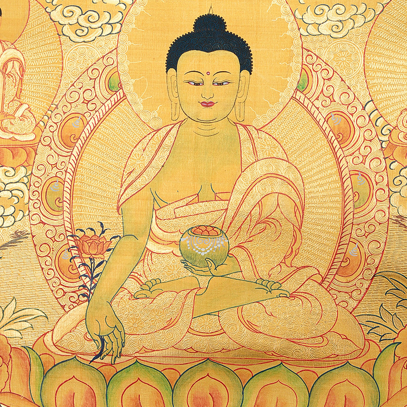 藏村手绘唐卡药师佛像天然矿物颜料金卡尼泊尔藏族唐卡