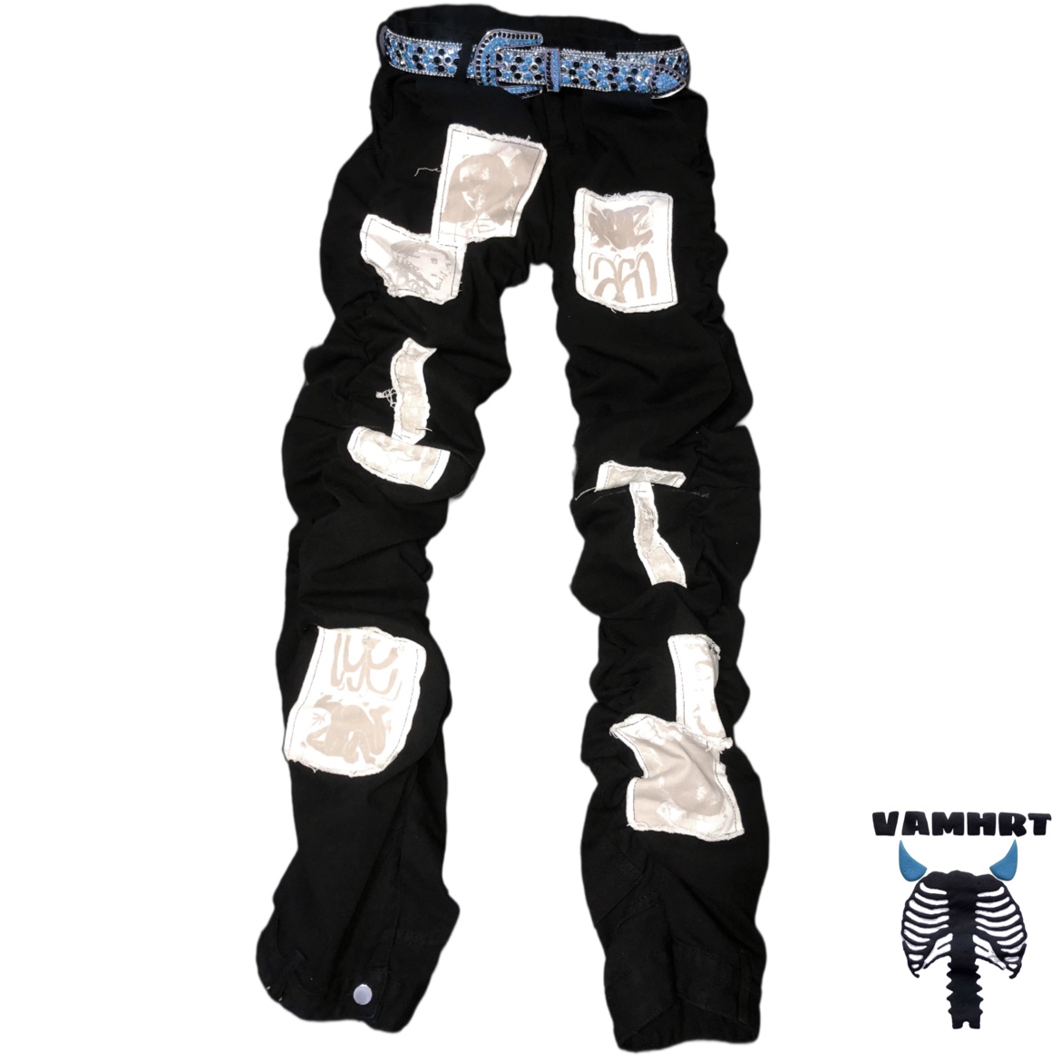 [Tabby cat]贴布毛边褶皱不规则嘻哈说唱亚文化超长牛仔裤