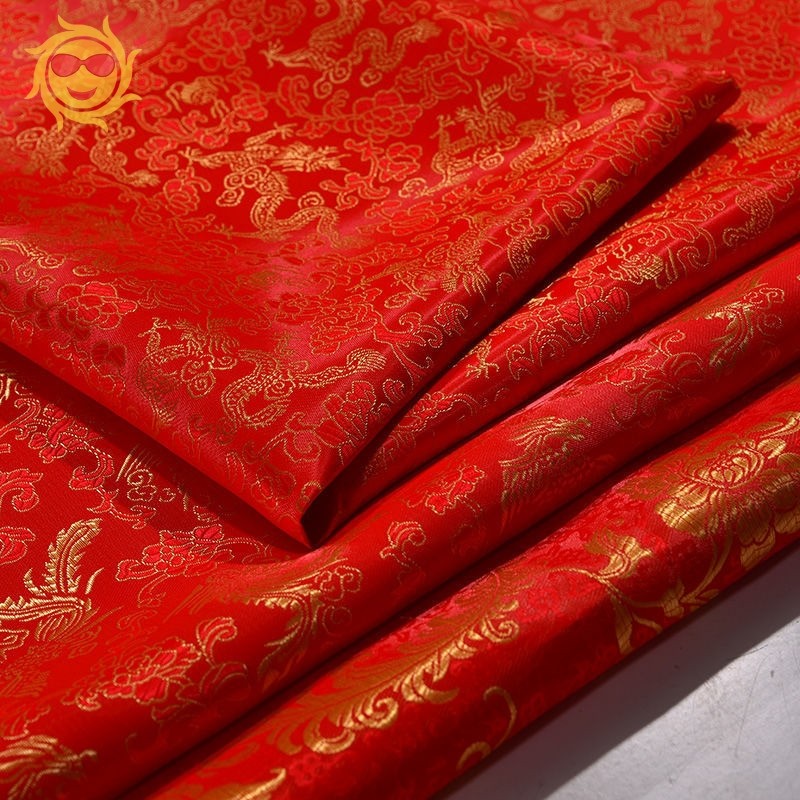 大红红色织锦缎布料喜事丝绸绸布婚庆装饰布开业海绵垫