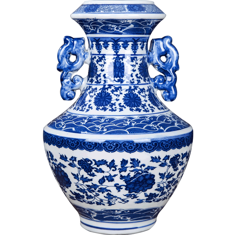 景德镇陶瓷器仿古青花瓷花瓶客厅电视柜摆件中式家居花瓶
