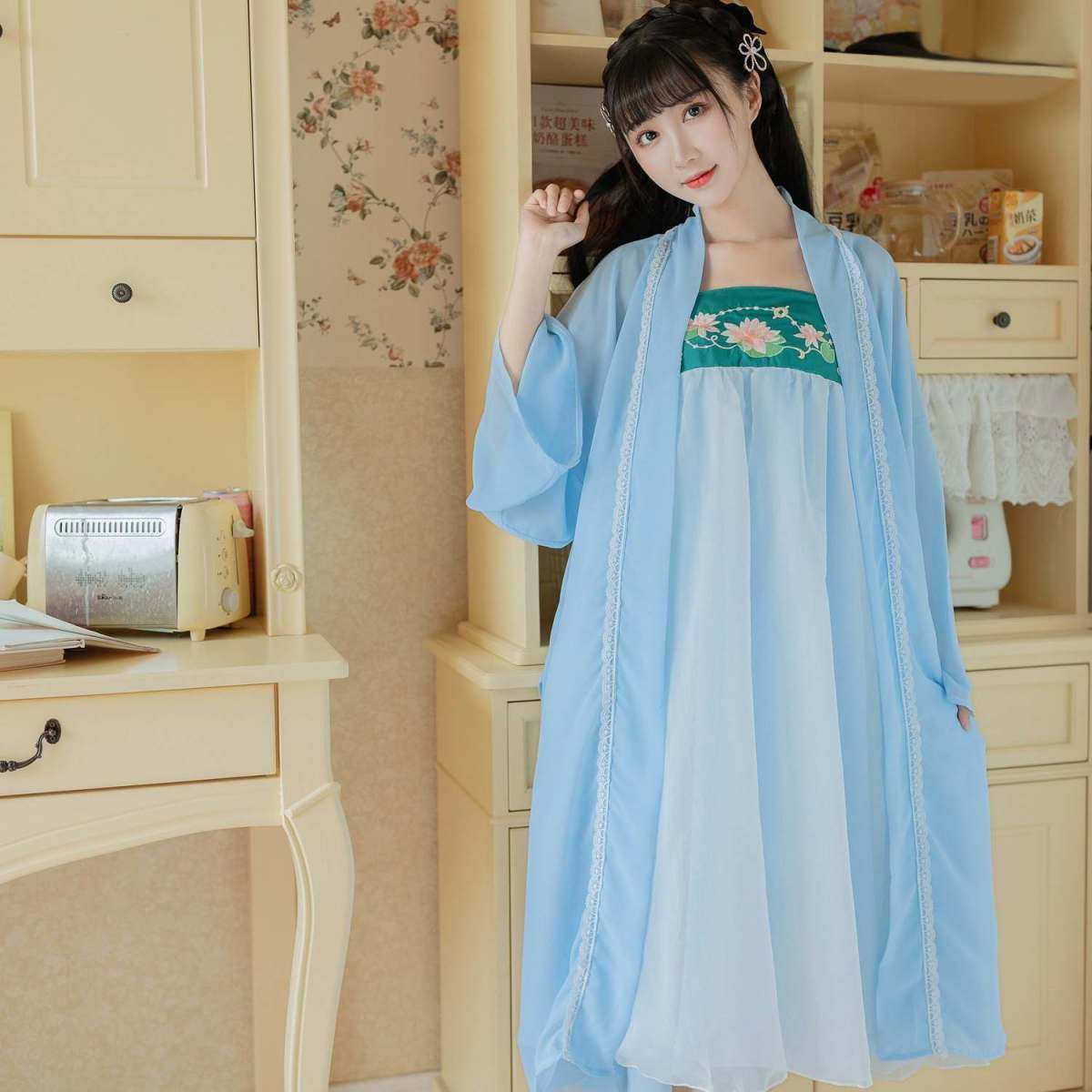 古风宫廷风正版(原创)吊带裙家居服女春秋夏季睡衣改良汉服汉元素