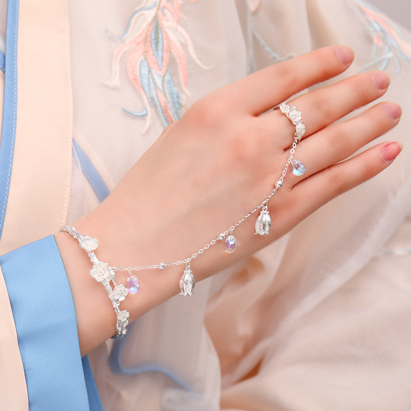 团铭古风铃铛戒指手镯汉服手饰开口镯子复古手镯