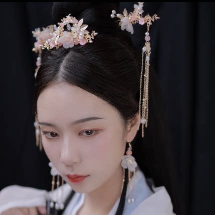 汉服古风流苏盘发超仙全套女步摇