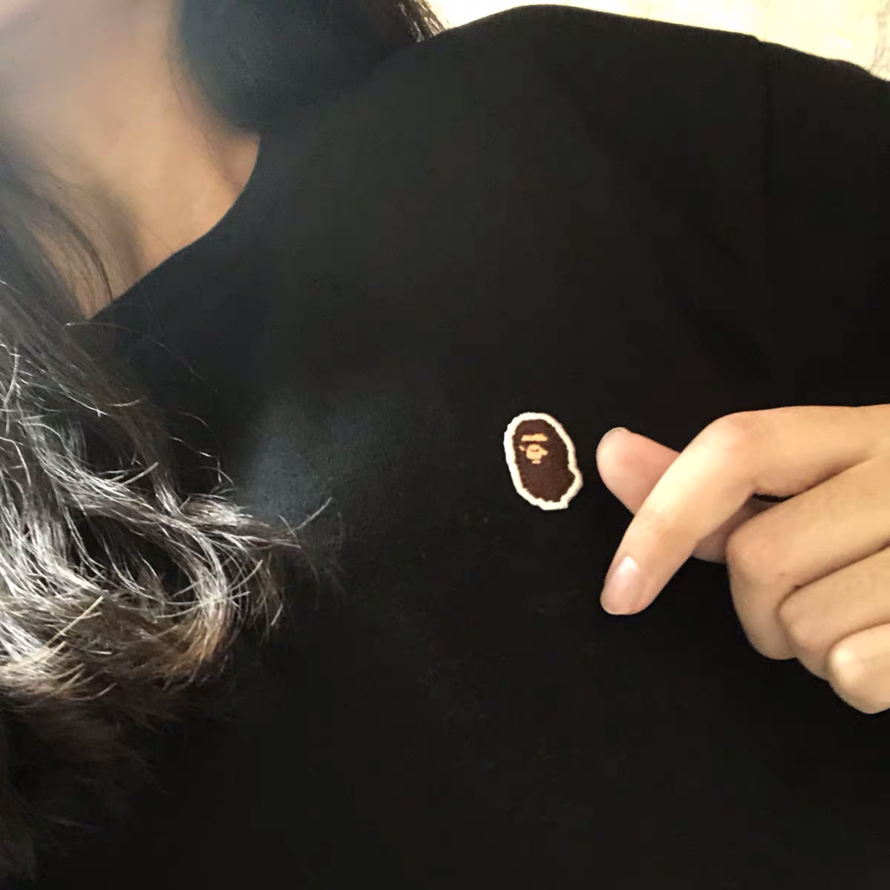 日系潮牌BAPE徽章刺绣小标猿人休闲潮流宽松男女情侣款短袖t恤