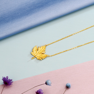 zsk珠宝黄金项链足金999枫叶套链5g极光金工艺吊坠纪念礼物