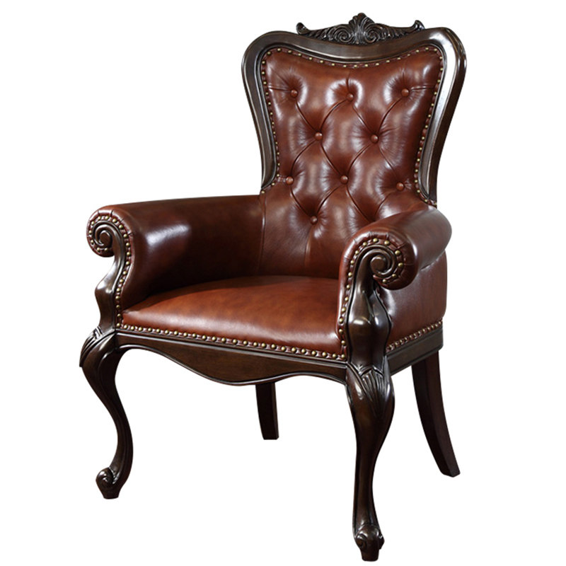 欧格美斯美式真皮书椅欧式实木木椅老板扶手休闲其它椅子