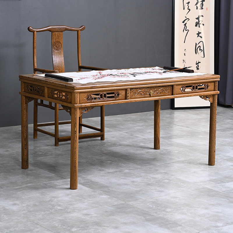 红木家具书房鸡翅木书桌家用书法桌仿古写字台实木书画桌中式画案