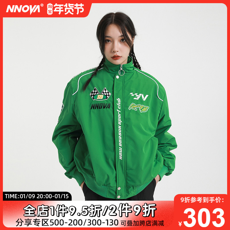 NNOVA美式国潮夹棉机车夹克外套女潮牌立领冬季情侣外套防风休闲