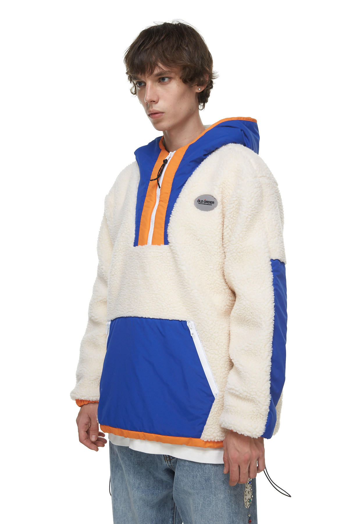 oldorder20aw男女拼色加厚羊羔绒连帽衫卫衣夹克