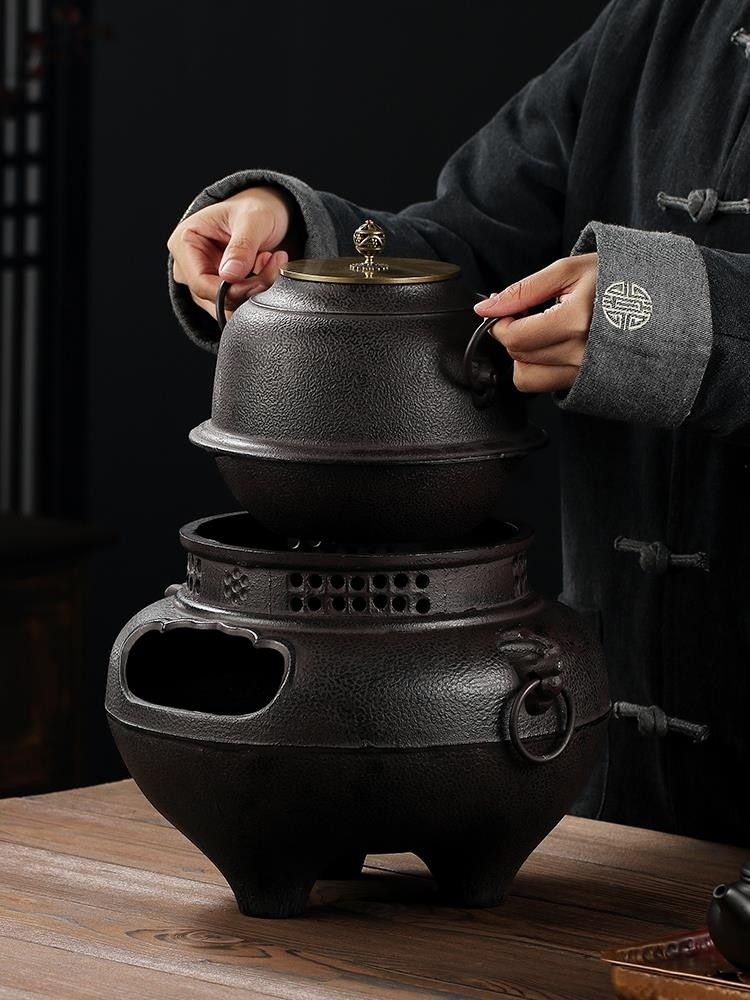 日式炭炉煮茶锅茶白茶铁茶壶茶炉大号铸铁水壶茶道