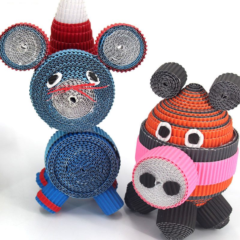 瓦楞纸手工作品材料猫窝儿童diy制作彩色瓦楞折纸