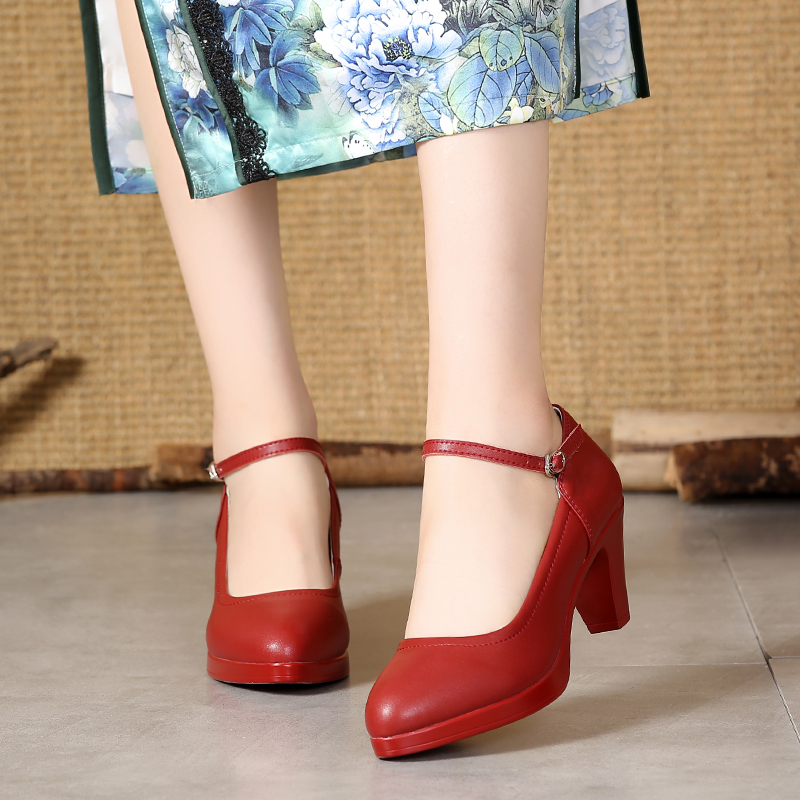 特丝丽她旗袍模特真皮走秀高跟防水台粗摩登时装现代舞鞋