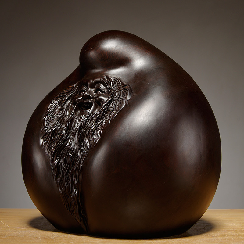 檀木雕刻寿桃摆件老寿星红木家居装饰工艺品长辈祝寿摆件