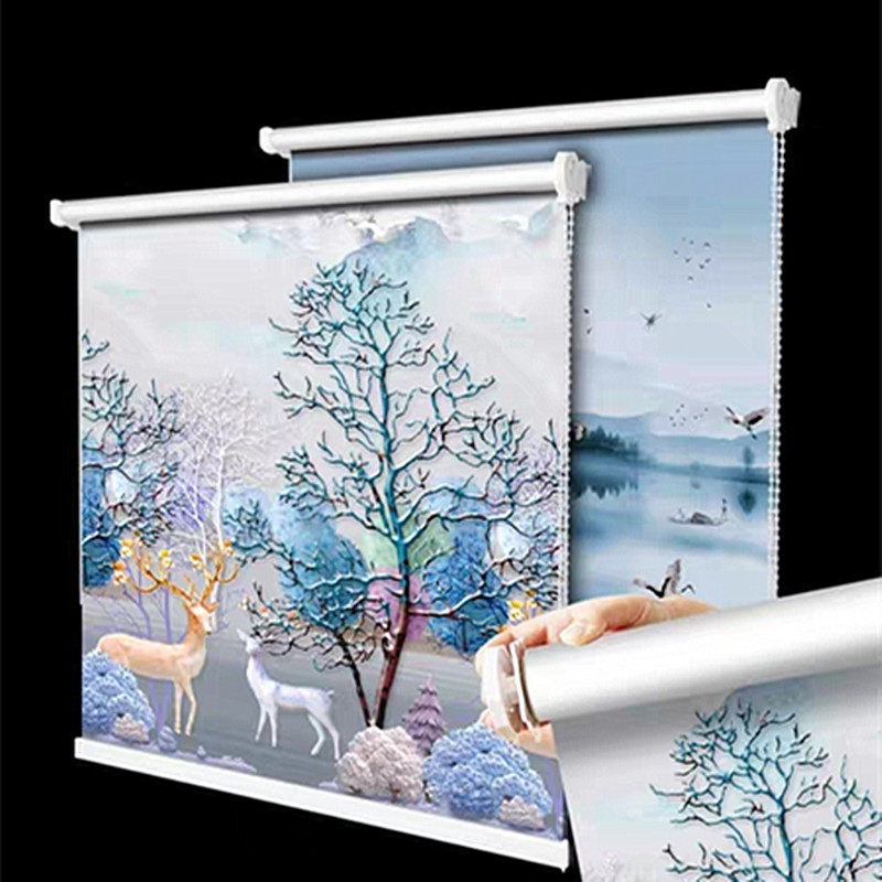 手拉窗帘卷帘定制打孔卫生间厨房办公室升降遮光卷帘