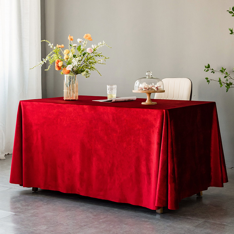 高档会议桌布绒布办公长方形红色台布签到台绒布桌罩桌套定制logo