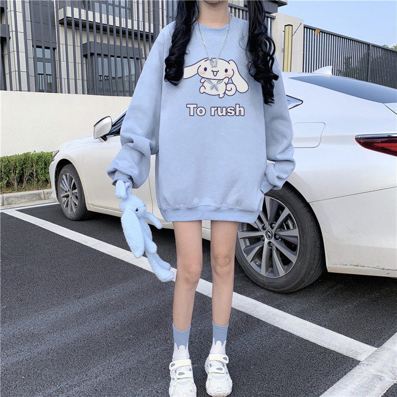 日系雾霾蓝卡卡通玉桂春秋薄款卫衣女学生新款卫衣