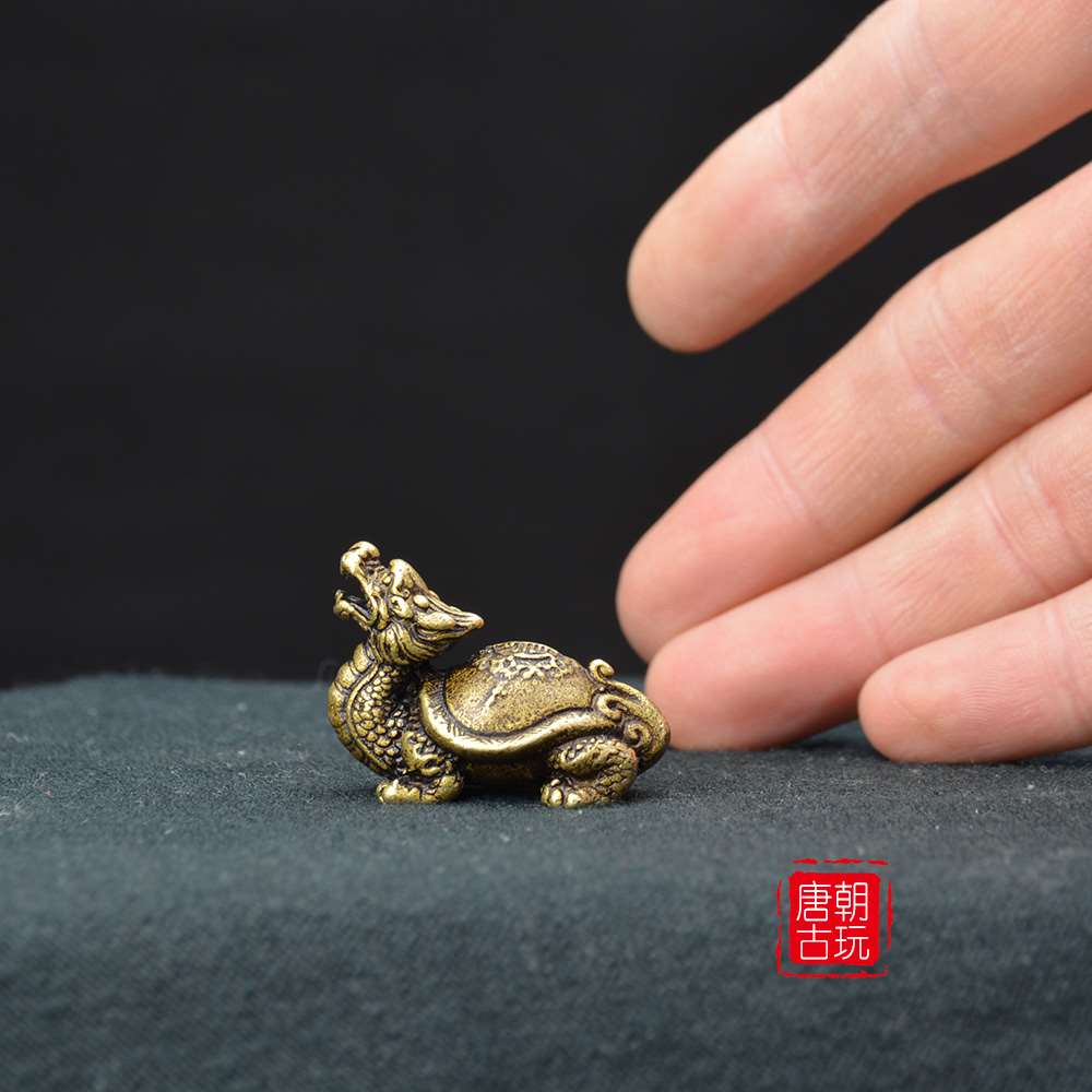黄铜龙龟招财摆件纯铜茶宠玄武文房镇纸手把件霸下赑屃复古小装饰