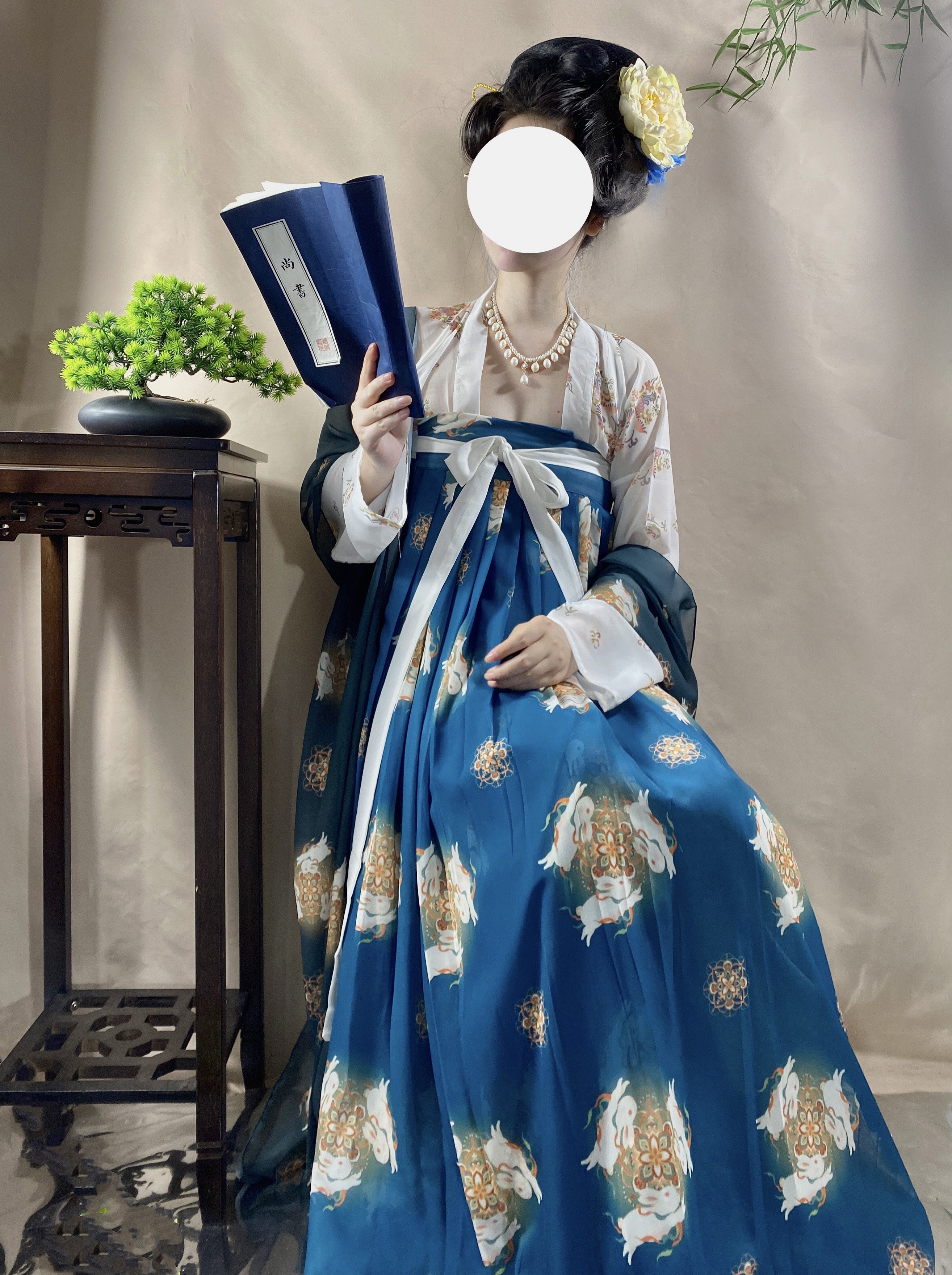 现货 岁余 唐制对襟上杉印花一片式齐胸下裙披帛传统汉服