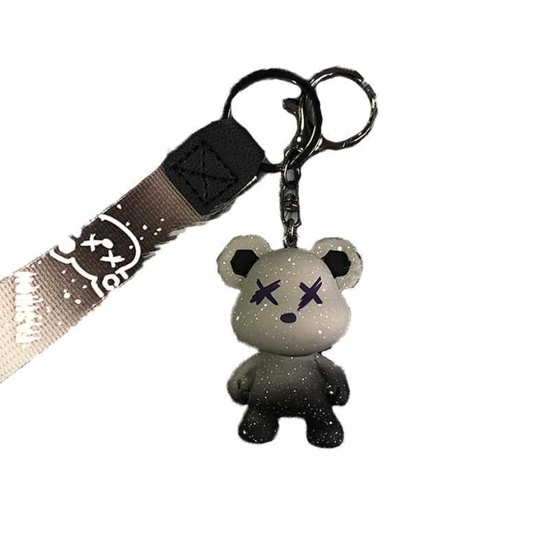 创意渐变星空熊树脂公仔钥匙扣包包挂件情侣炫彩织带手绳汽车挂饰