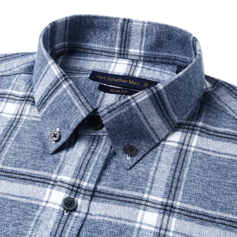 哈特马克斯hsm男士商务休闲时尚通勤纯棉绒面花灰衬衫