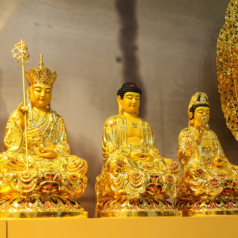 纯铜娑婆三圣佛像佛堂寺庙供奉观音菩萨地藏摆件