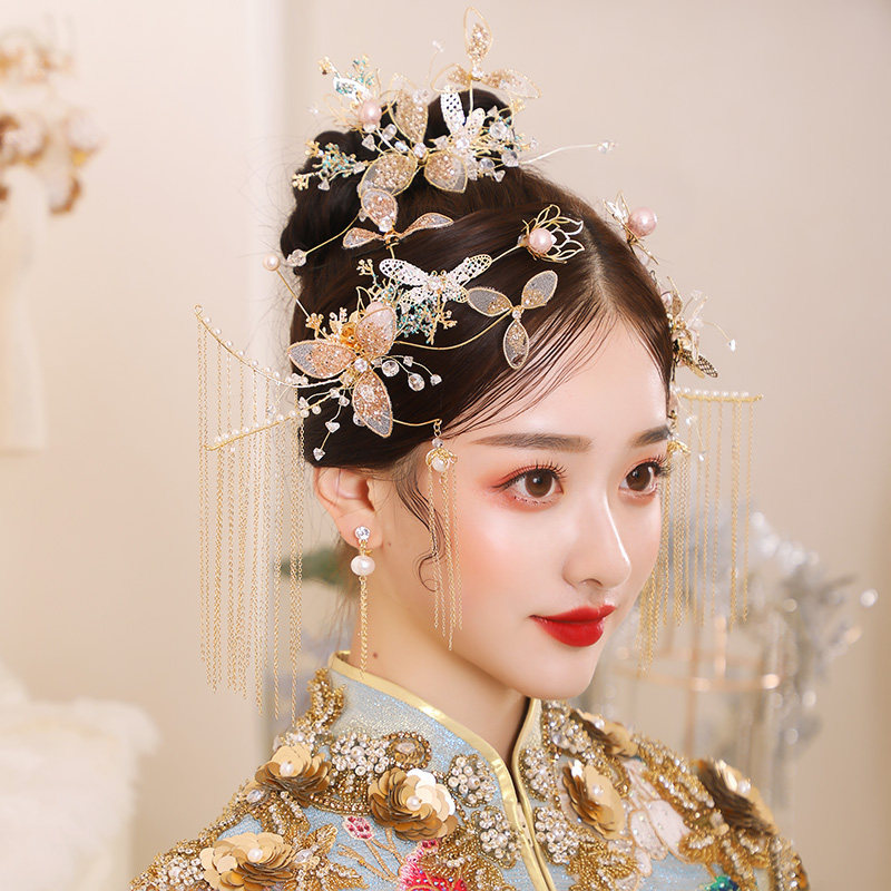 新娘秀禾头饰凤冠中式结婚发饰流苏龙凤褂配饰2022新款秀禾服饰品