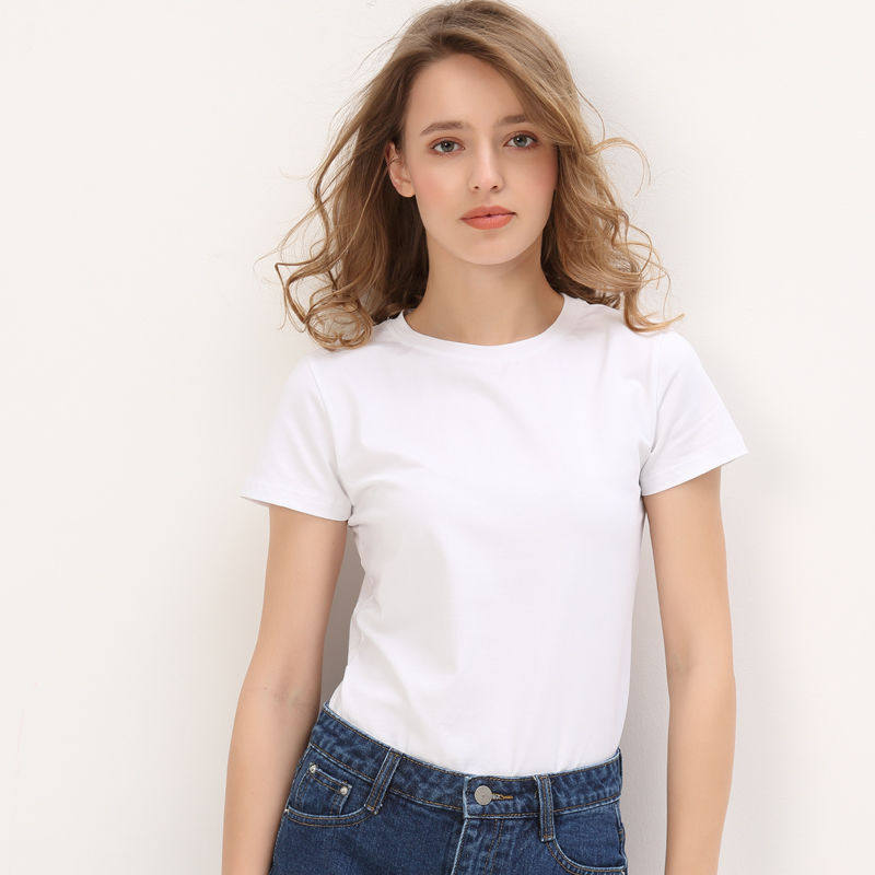 白色t恤女短袖纯白夏季不透百搭简约纯棉不透体恤衫内搭打底衫