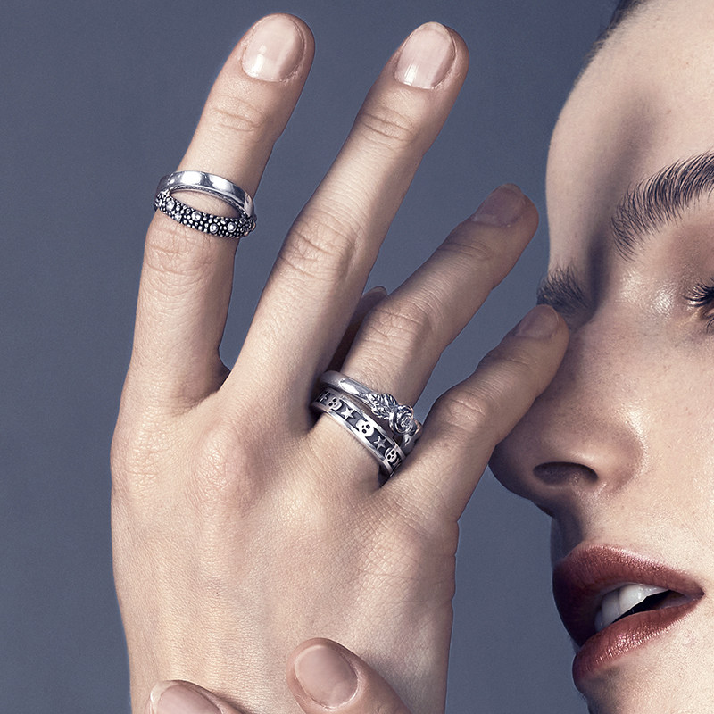 戒指kingbaby自营骷髅星星联排女士q205160纯银戒指