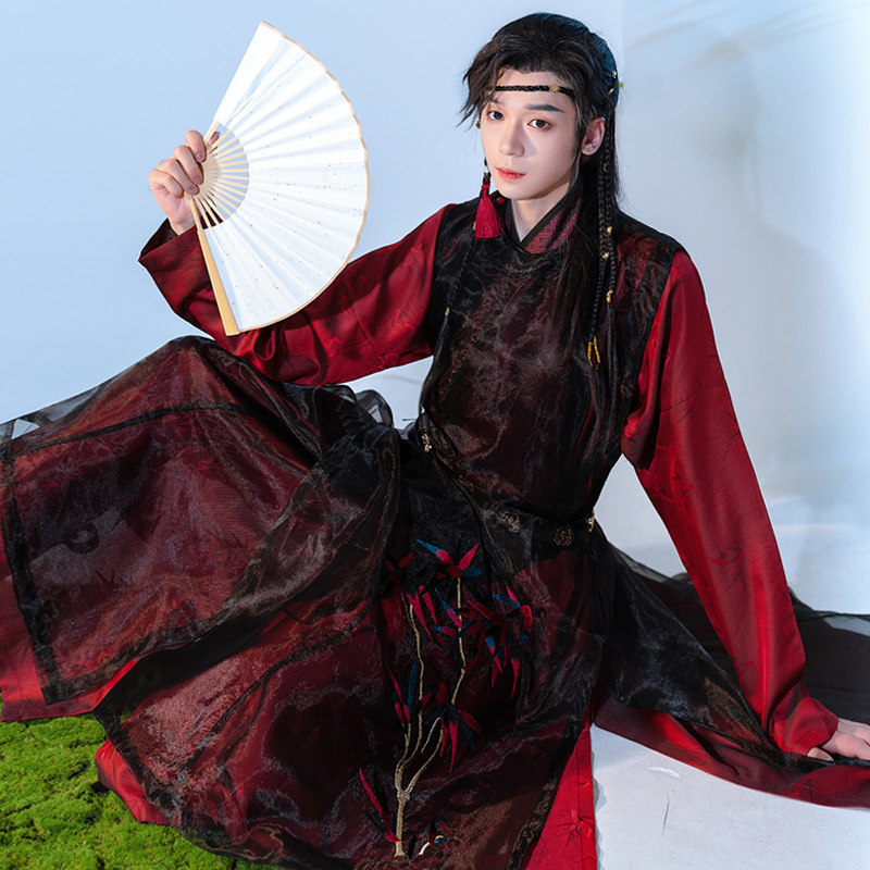 华裳九州半亭竹仙汉服圆领刺绣罩衫白色黑色汉服