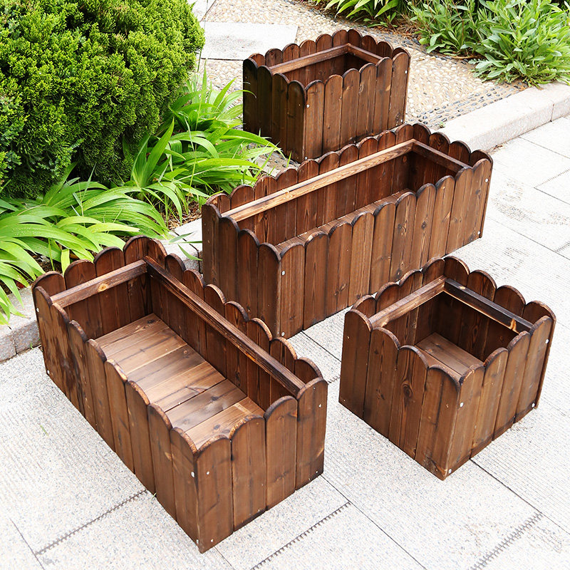 防腐木花箱阳台花盆种植长方形碳化楼顶种花户外花盆