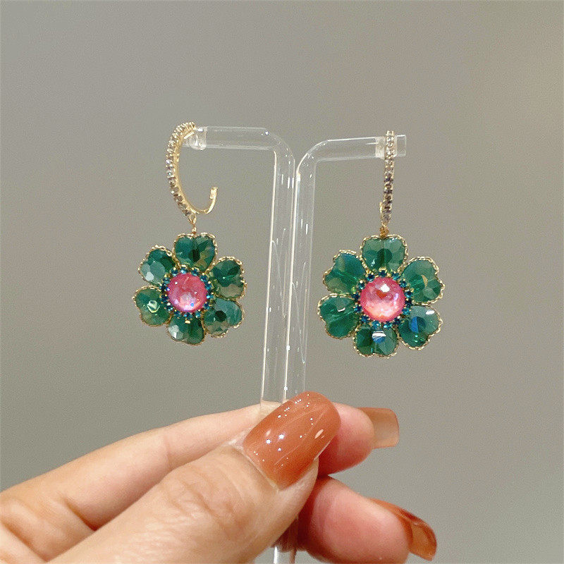 轻奢重工气质水晶水晶花花朵耳环高质量耳坠形圈耳钉