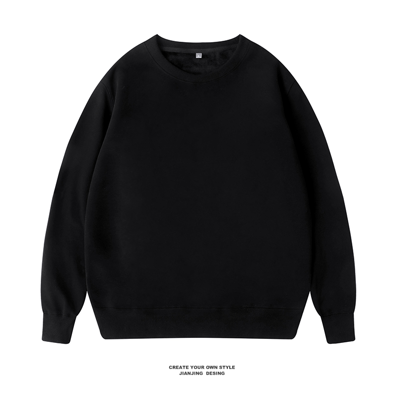 纯色卫衣男圆领加绒春秋款套头潮流宽松大码黑色长袖上衣男士外套