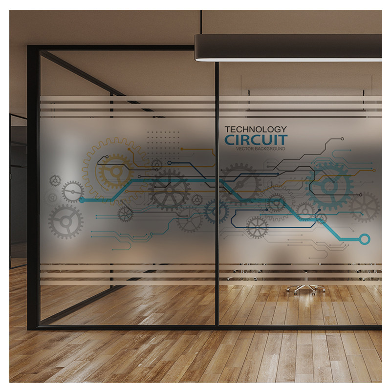 磨砂玻璃贴膜办公室商用电路板线路未来科技时代玻璃膜