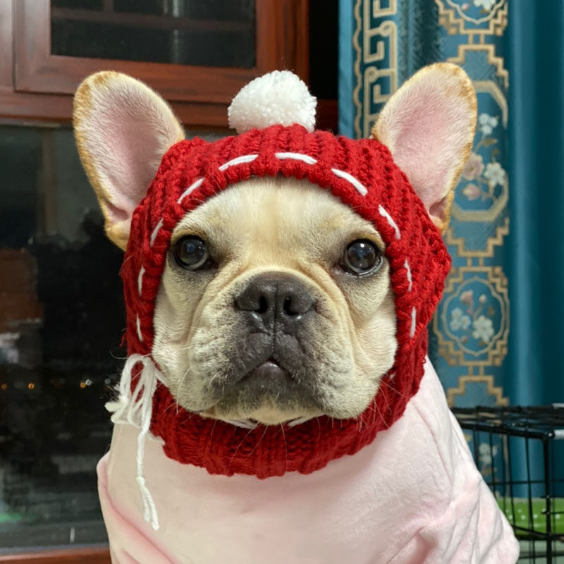 宠物毛线帽巴哥法斗柯基针织帽子中小型保暖狗狗帽子