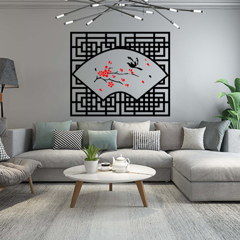 墙贴中式扇形假窗贴纸客厅书房茶室背景装饰墙贴