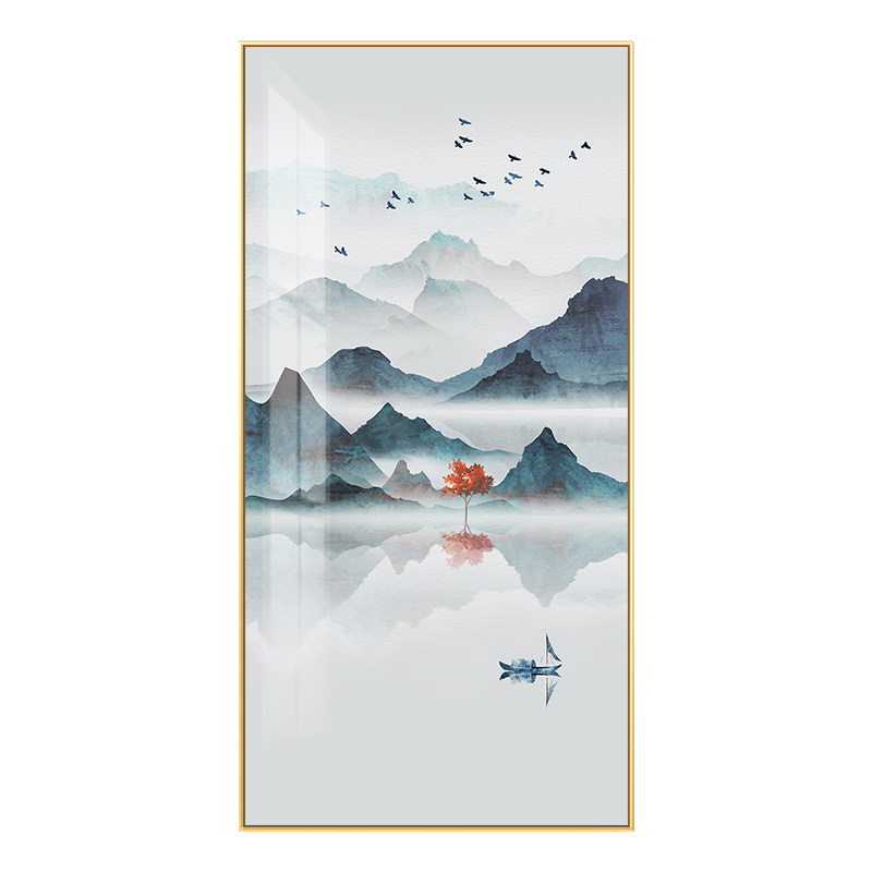 现代简约玄关装饰画竖版入户走廊尽头山水挂画禅意现代装饰画