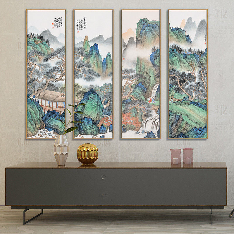 客厅山水画挂画沙发背景墙招财风水靠山茶室竖版现代装饰画