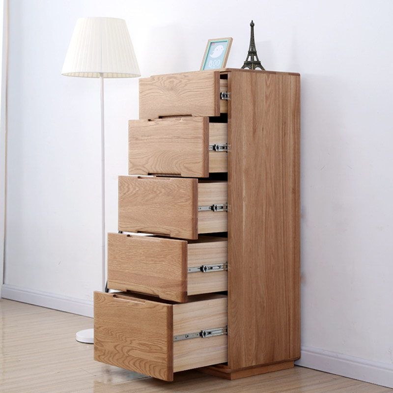 白橡木纯实木五斗柜简约现代卧室收纳柜胡桃木抽屉式高五斗橱定制