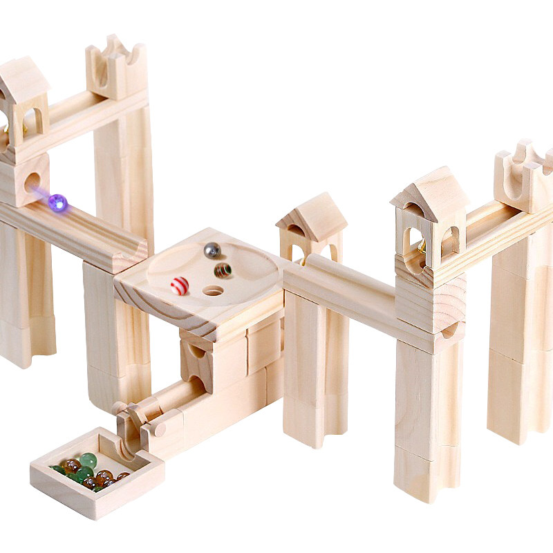 积木拼装木质弹珠轨道儿童益智滚珠原木建构