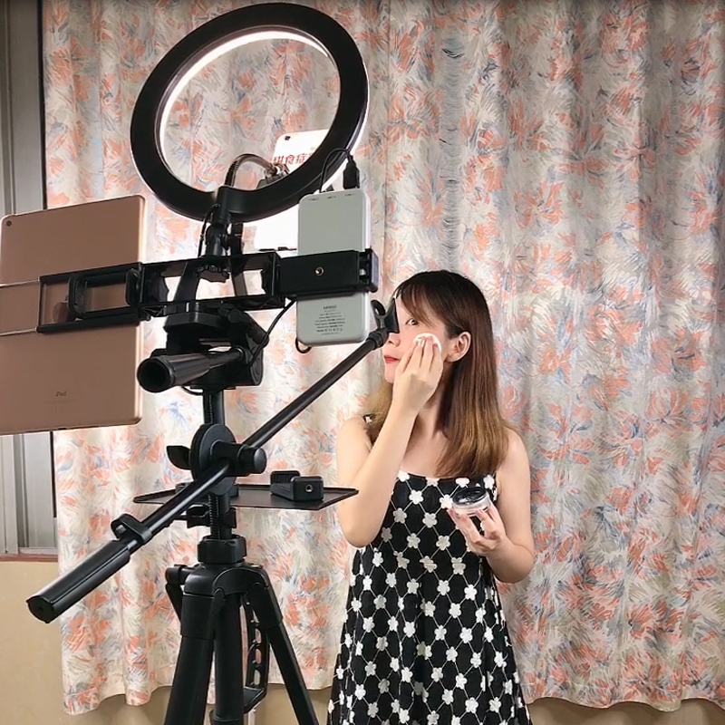 主播手机直播支架三脚架带补光灯设备全套装备专用三角架拍照自拍平板