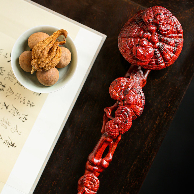 印度小叶紫檀灵芝如意摆件中式玄关桌面装饰品装饰摆件